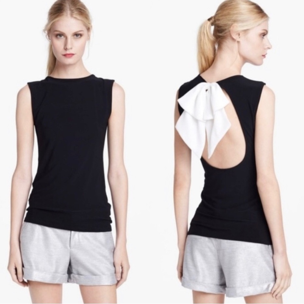 Alice+Olivia "Belle" Bow Back Sleeveless Black Top